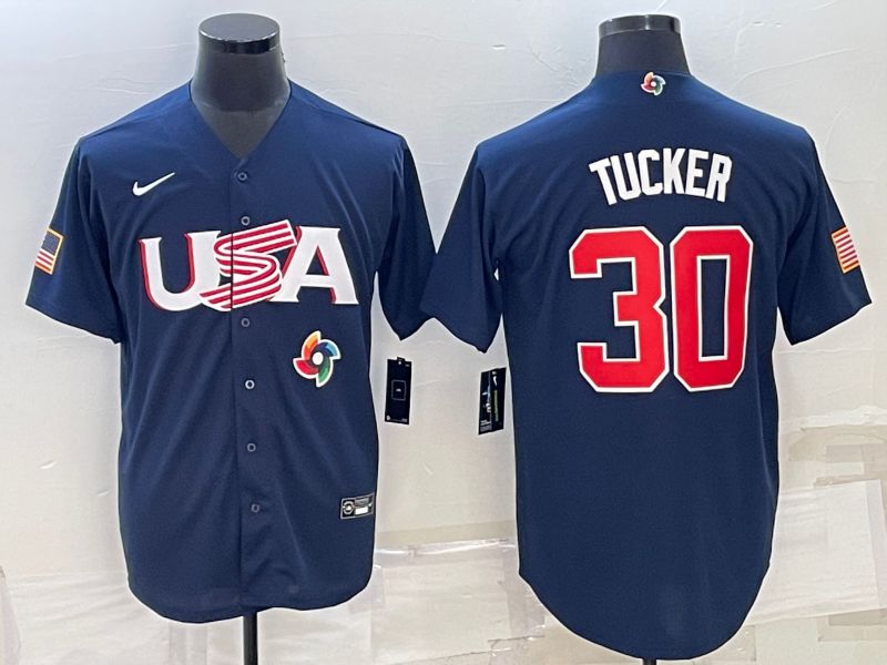 Men 2023 World Cub USA #30 Tucker Blue Nike MLB Jersey6